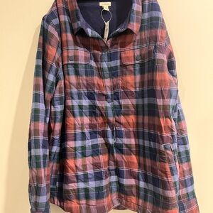 L.L.Bean Quilted Plaid Shirt Jacket in Purple, Pink & Green